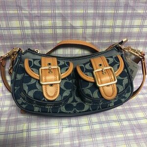 Coach Blue and Tan Shoulder Bag